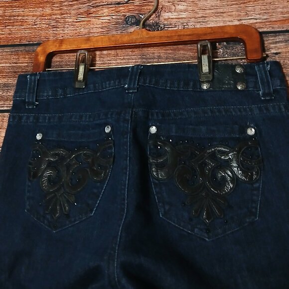 Style & CO Jeans Size 8P 8 Petite Ankle Embellished Blue Denim Tummy Control - Picture 5 of 9
